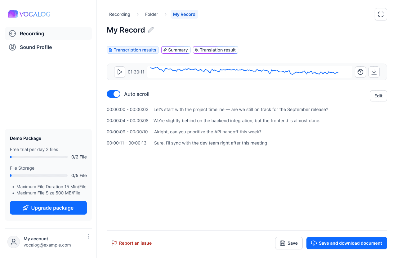 Transcription Page - AI Speech to Text Platform