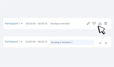 Review the transcript, timestamps, and speaker labels.